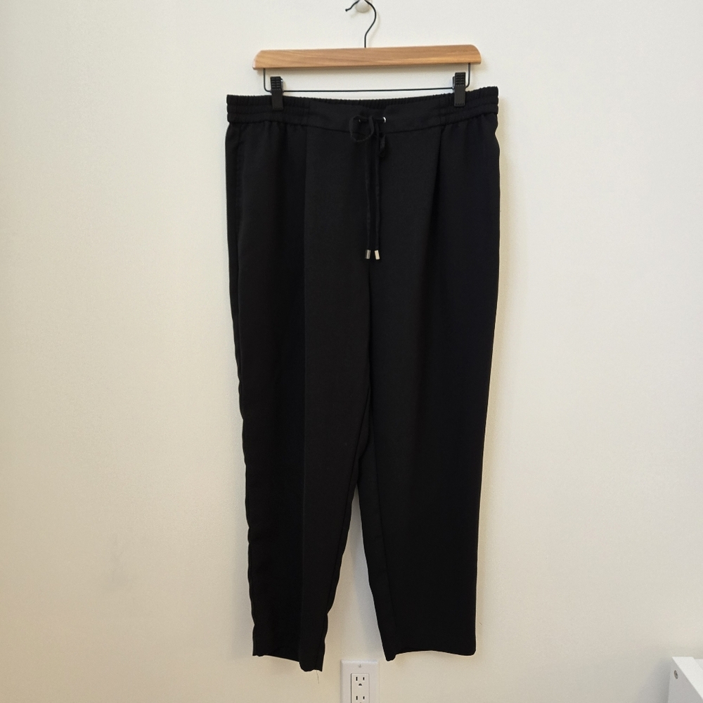 Zara‎ Black Elastic Waist Drawstring Pants Size Large Tapered Leg